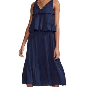 Maje Rockanil Plisse Tiered Midi Dress In Navy